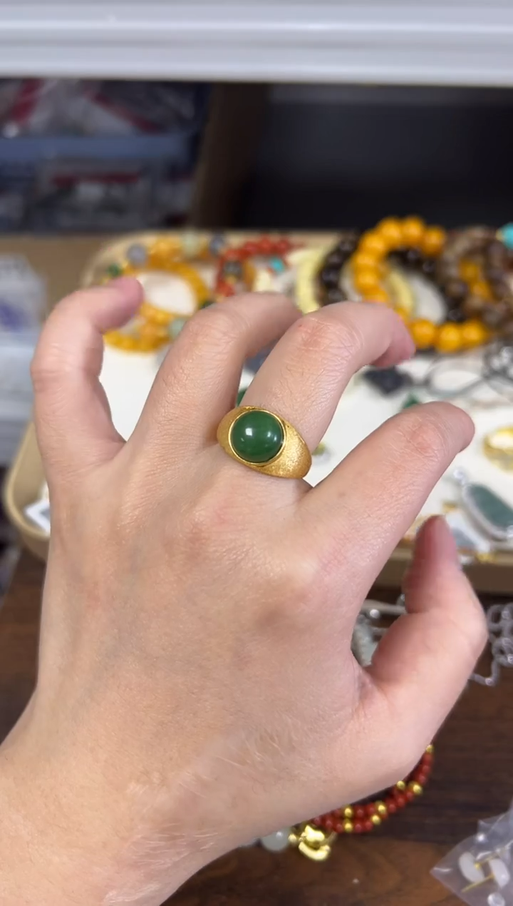 未镶嵌戒指和田玉和田玉碧玉拉丝银镶嵌戒指[50]