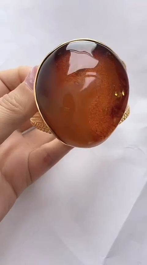 【闪购商品】琥珀裸石银S925镶嵌琥珀手镯