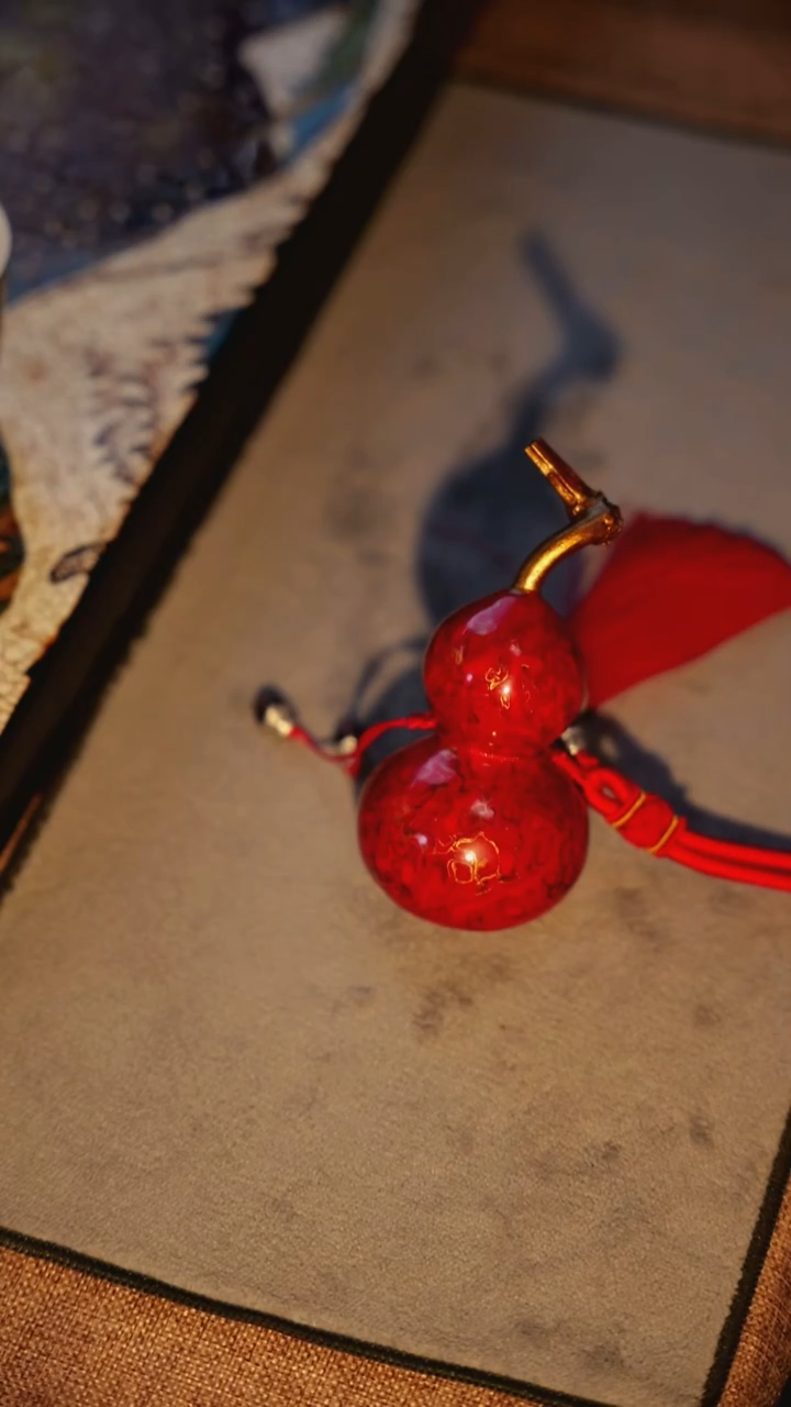 天然大漆葫芦红色金漆挂饰摆件