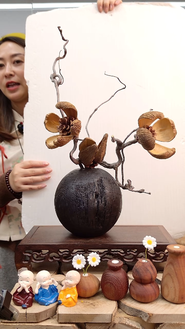 木实木碳化花瓶配花一套