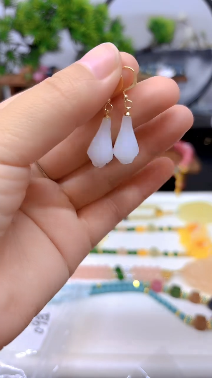 和田玉14K金镶嵌耳饰DIY款E60