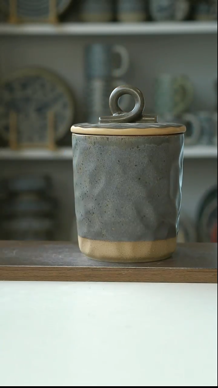 陶出丹麦粗陶手作黑陶色收纳罐850ml@4-2@微瑕