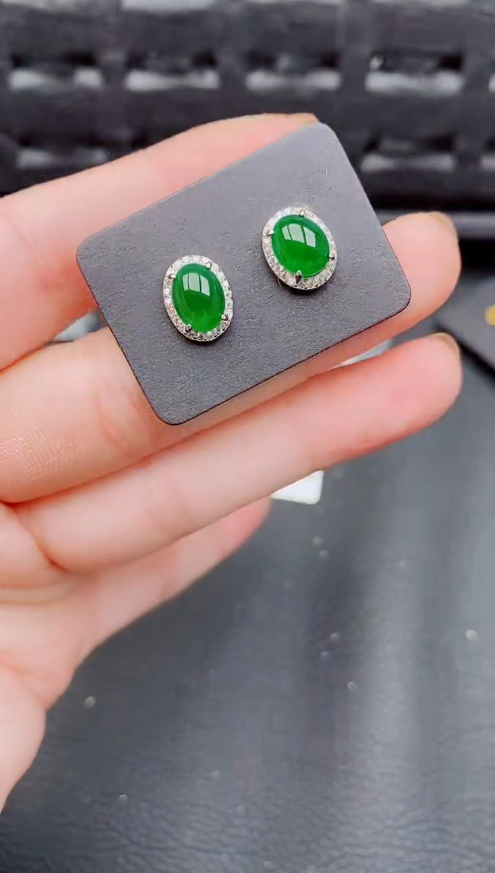 【闪购商品】翡翠耳饰银S925镶嵌天然a货翡翠1141