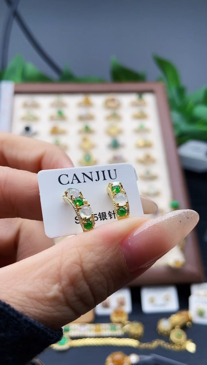 银S925镶嵌翡翠耳饰12