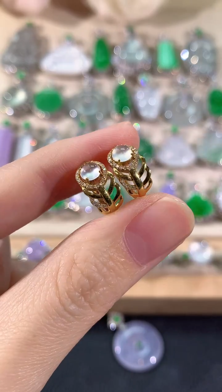 18K金镶嵌翡翠耳饰冬日珠宝W13