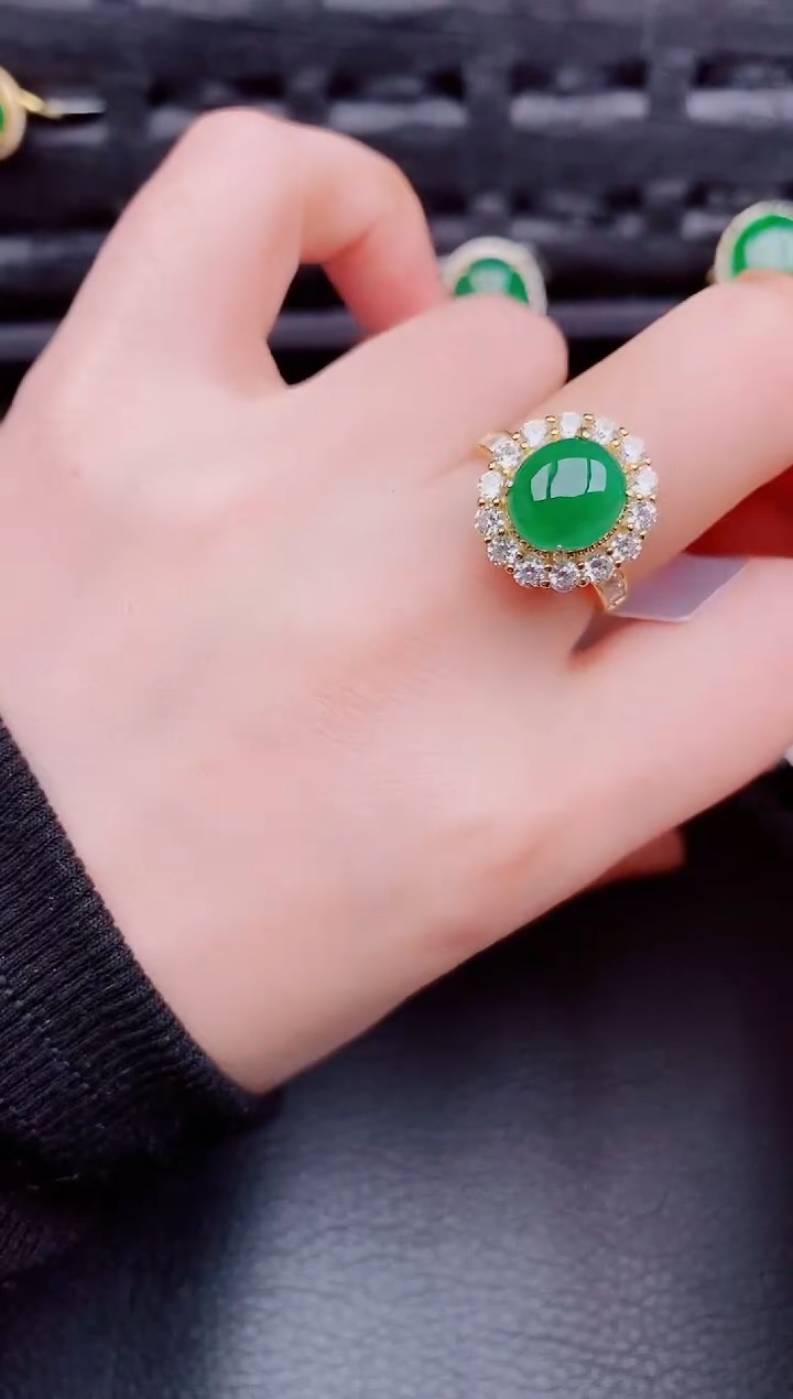 【闪购商品】翡翠戒指银S925镶嵌天然a货翡翠728