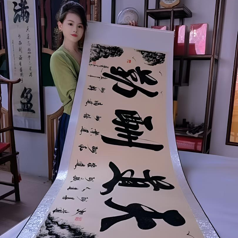 60CM*210CM仿古卷轴书写天道酬勤带山绘画