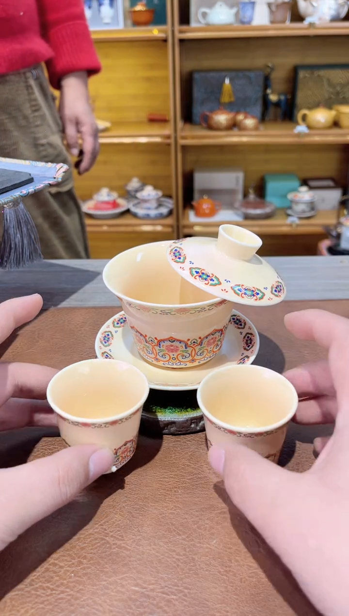 【闪购商品】敦煌悬停盖碗加二杯茶具