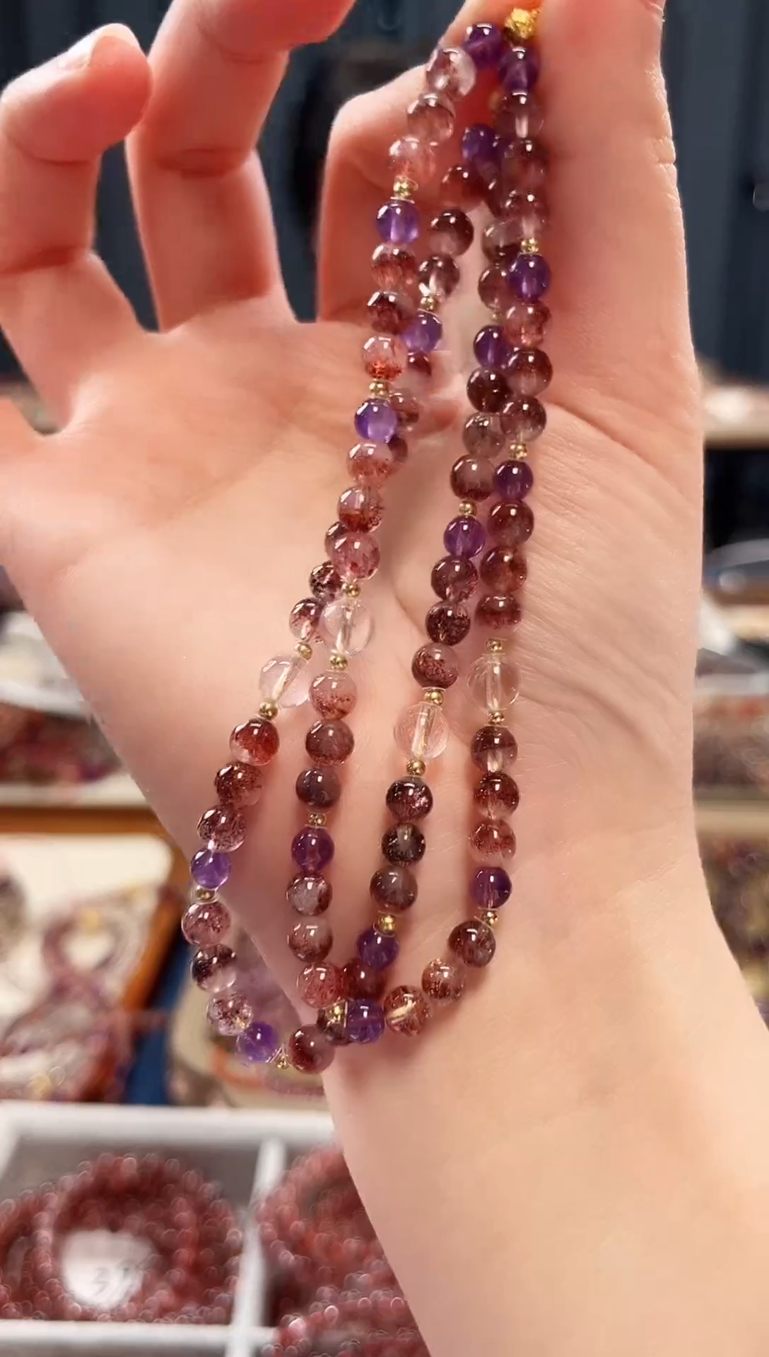 未镶嵌手串水晶金草莓超七手机链5mm【多样性发一】