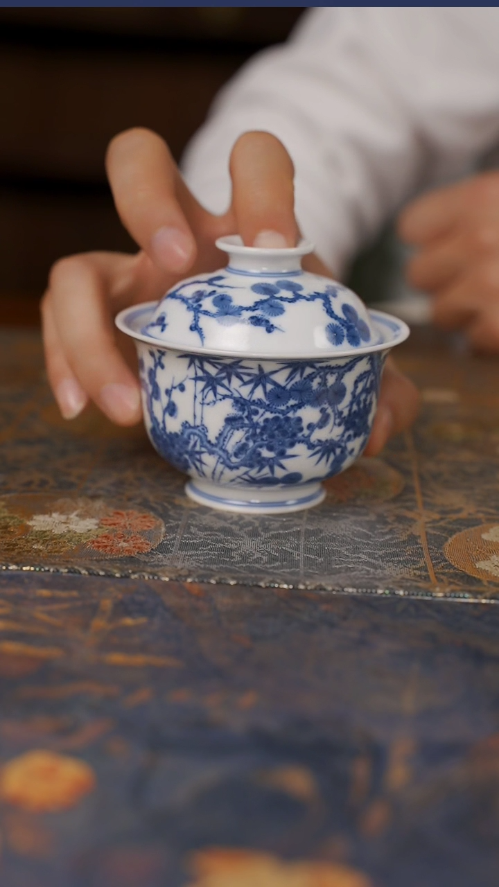 【闪购商品】杯沐茗古韵松竹梅盖碗