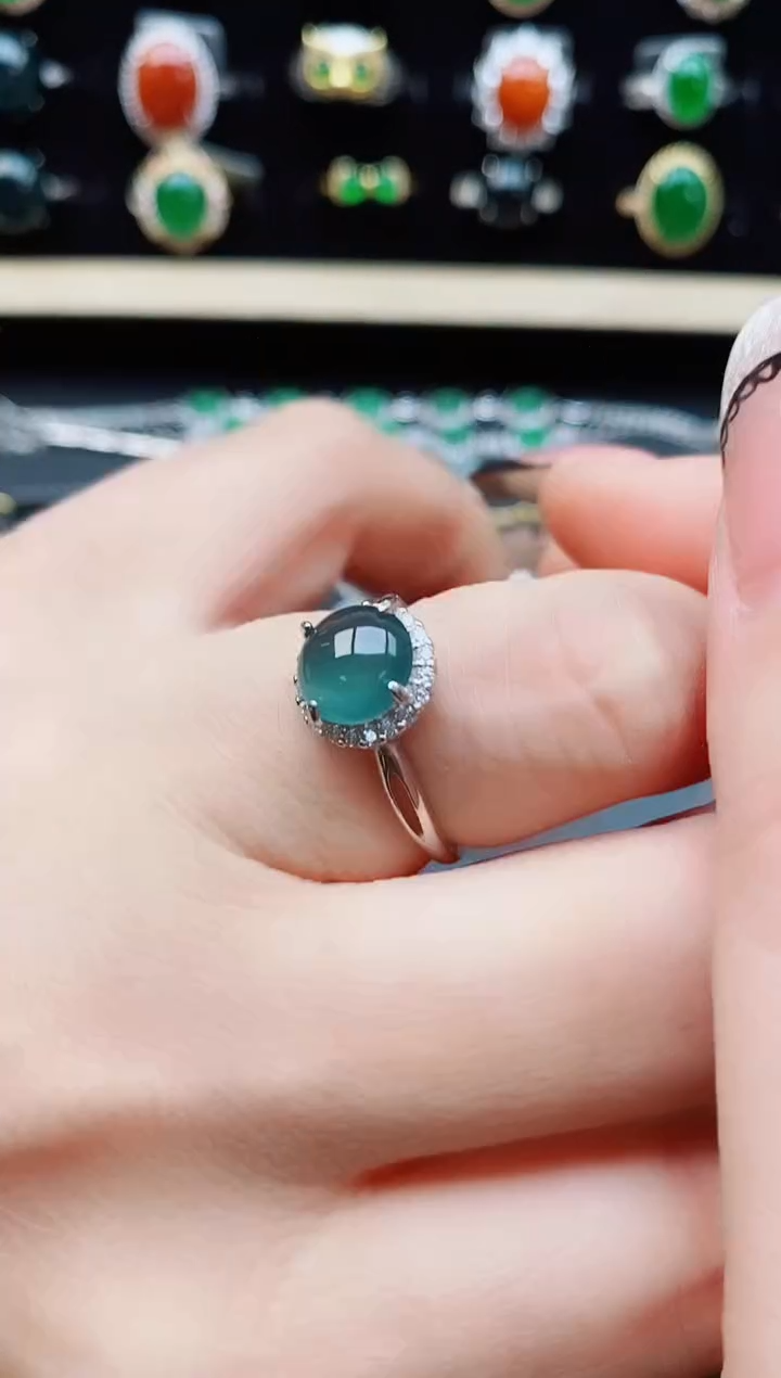 翡翠戒指银S925镶嵌5080