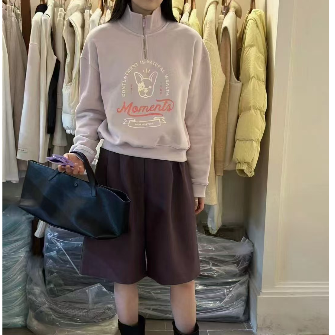 半拉链加绒小狗卫衣