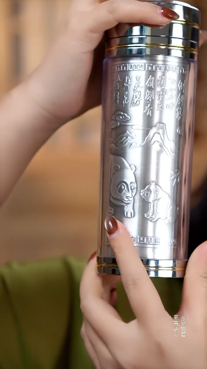 珐琅足银999熊猫银水杯