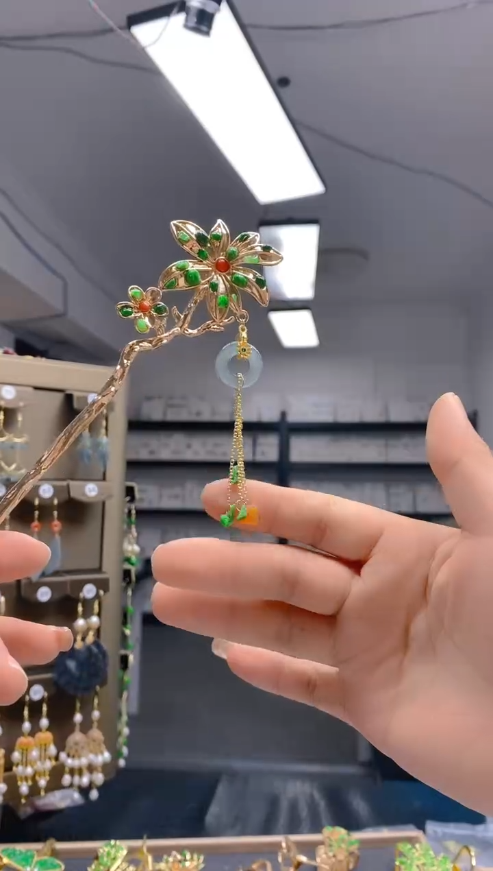 【闪购商品】翡翠耳饰合金0202翡翠发簪