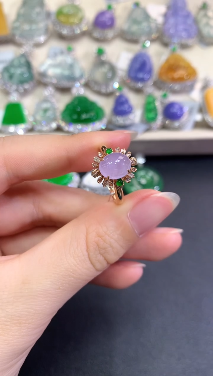 【闪购商品】翡翠戒指18K金镶嵌D1   紫货有色差