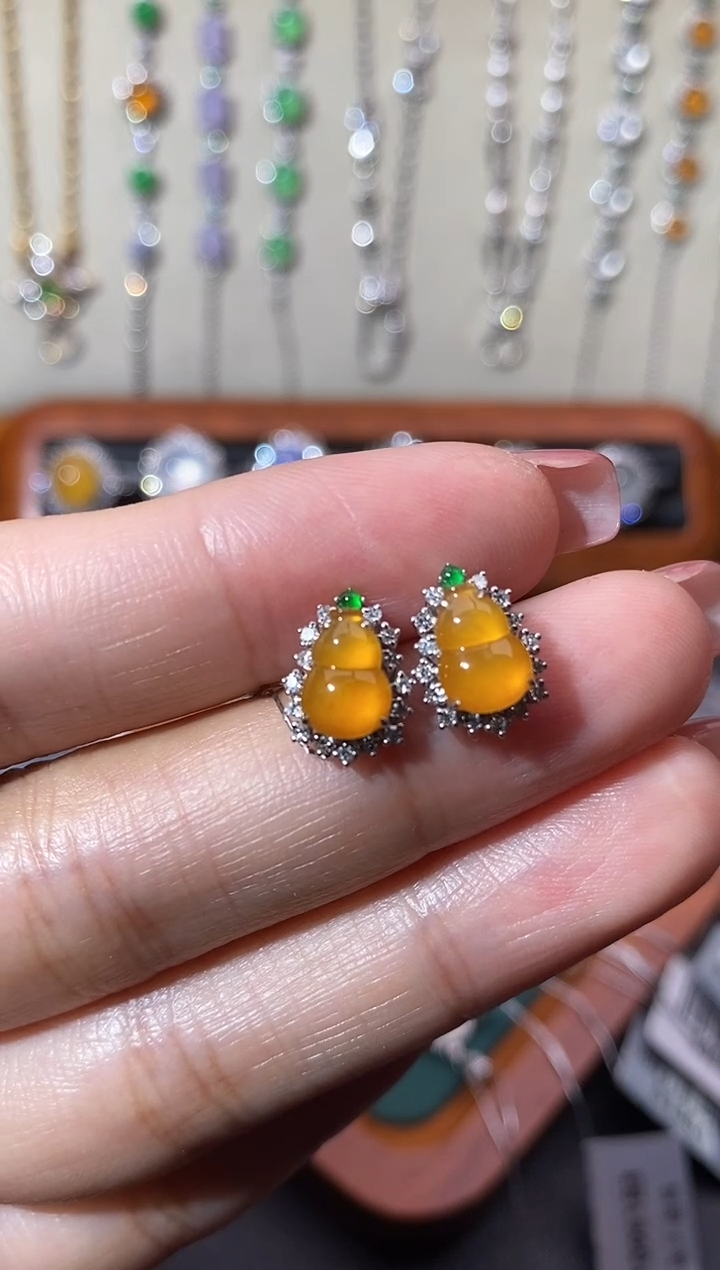 【闪购商品】翡翠耳饰18K金镶嵌耳饰