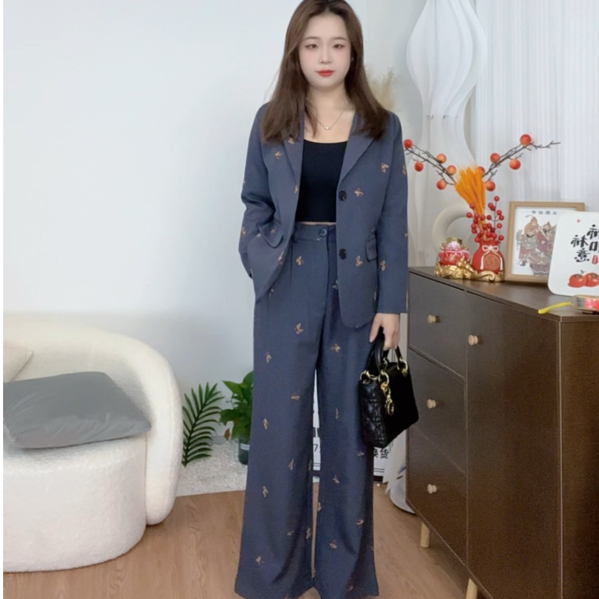 【珍珍专属】新款小个子时尚小香风女神范显瘦西装套装两件套2503