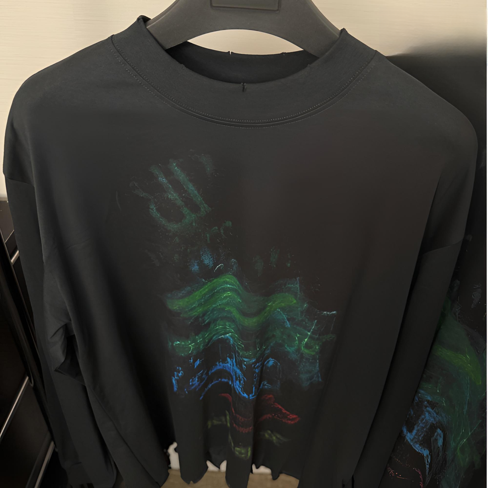 25ss晕染涂鸦巴子做旧长袖T宽松重磅男女同款高街潮流25年新款