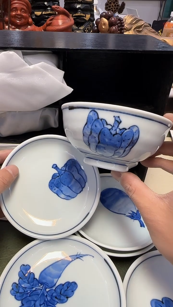 221爱淘5小盘5碗带展示木架