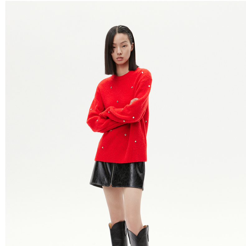 【陈大可专属】MOCO冬手工订钻绵羊毛羊驼毛缝骨外露毛衣MBC4SWT027