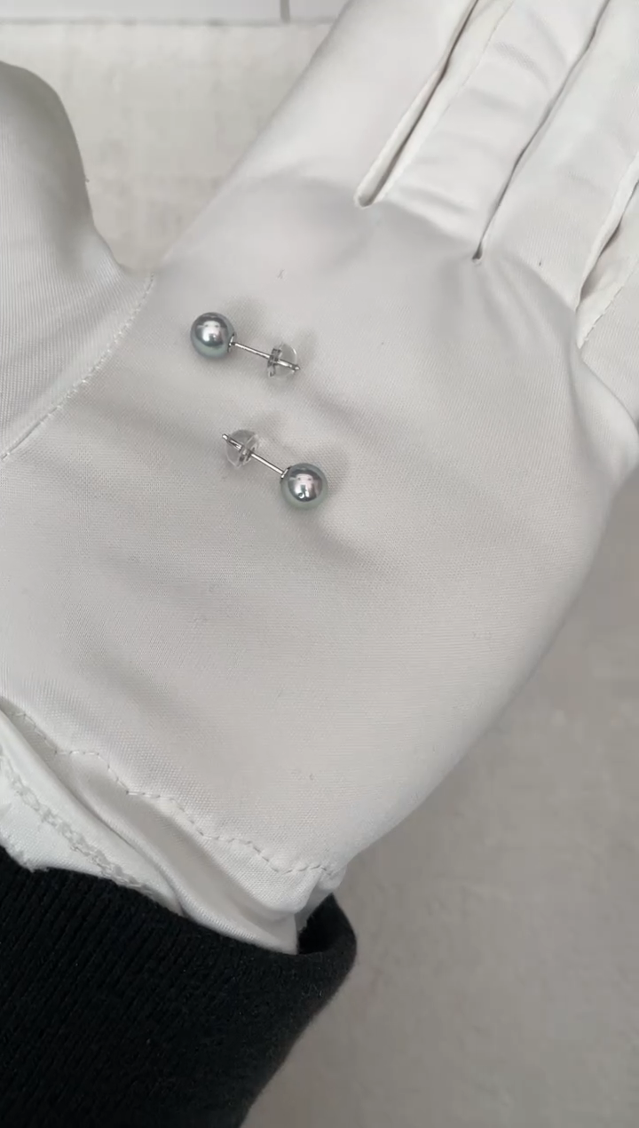 银S925镶嵌海水珍珠耳钉AK真多麻素钉6.5-7mm