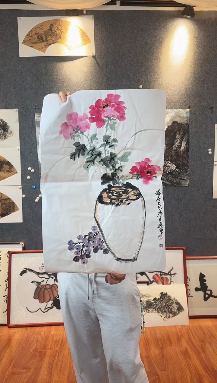 国画高勇利四尺三开花鸟