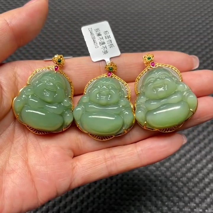 【老郑家】18K镶和田玉佛公挂件（多样性发一件）不带链 1210