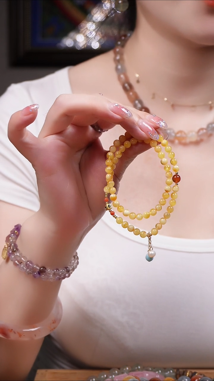 未镶嵌蜜蜡手链双圈手链