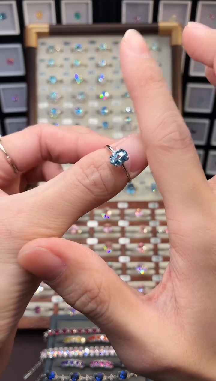 银S925镶嵌戒指海蓝宝石1788