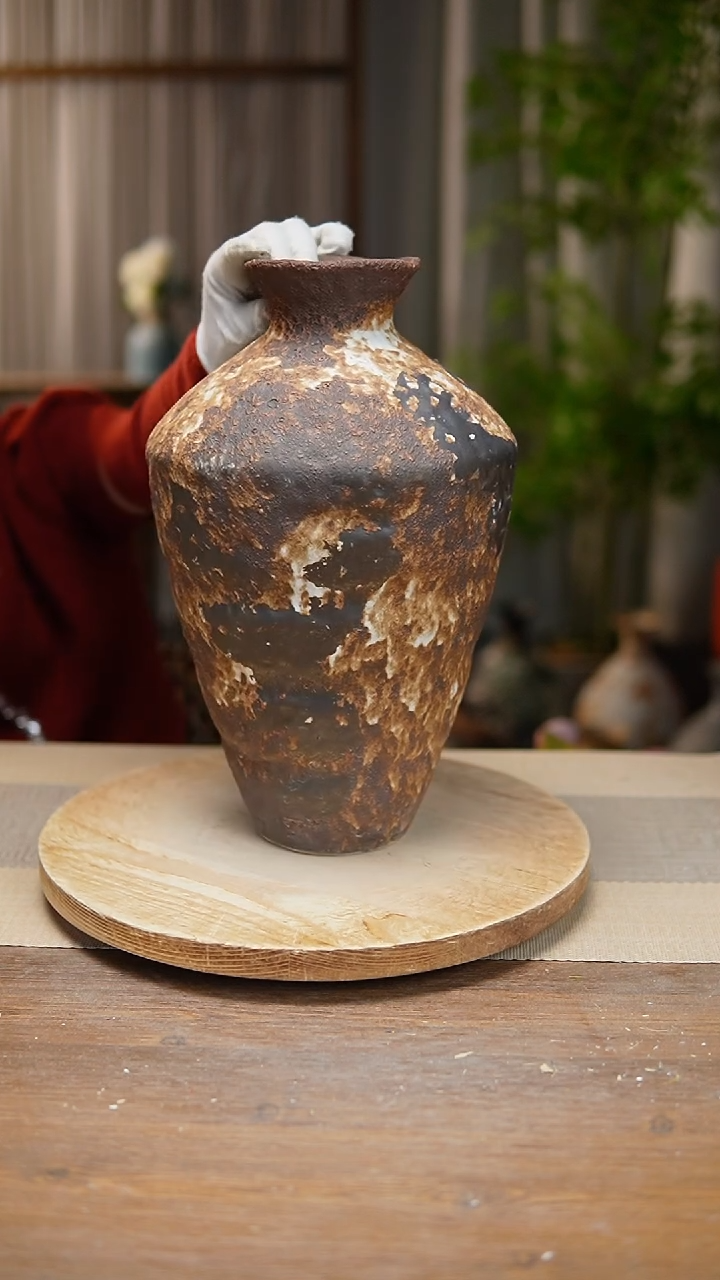 【闪购商品】陶瓷花器诧寂棕高脚