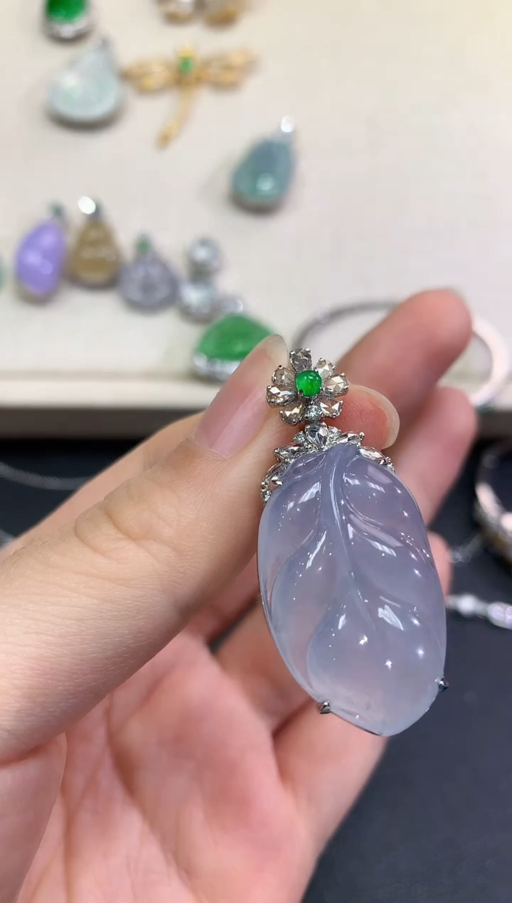 【闪购商品】翡翠颈饰18K金镶嵌C69   紫货有色差