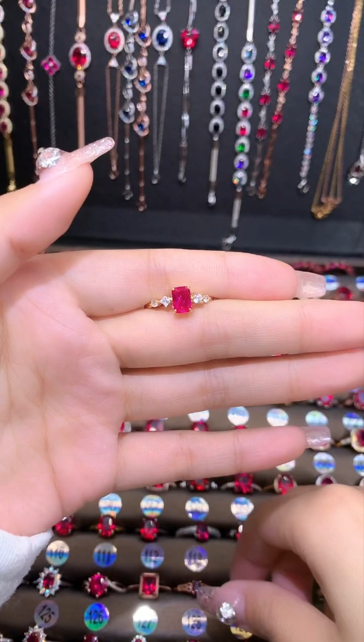 红宝石戒指银S925镶嵌金色