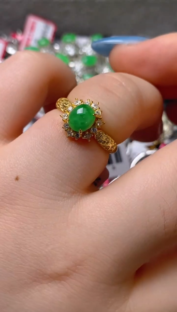 银S925镶嵌戒指翡翠百内无证书