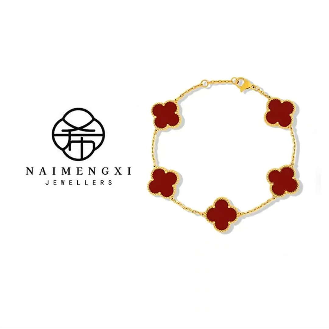 高级感时尚四叶草红色手链百搭气质简约精致（带证书）