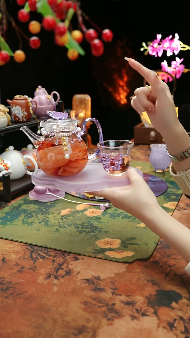 【闪购商品】紫色壶承+茶壶+链子+杯子