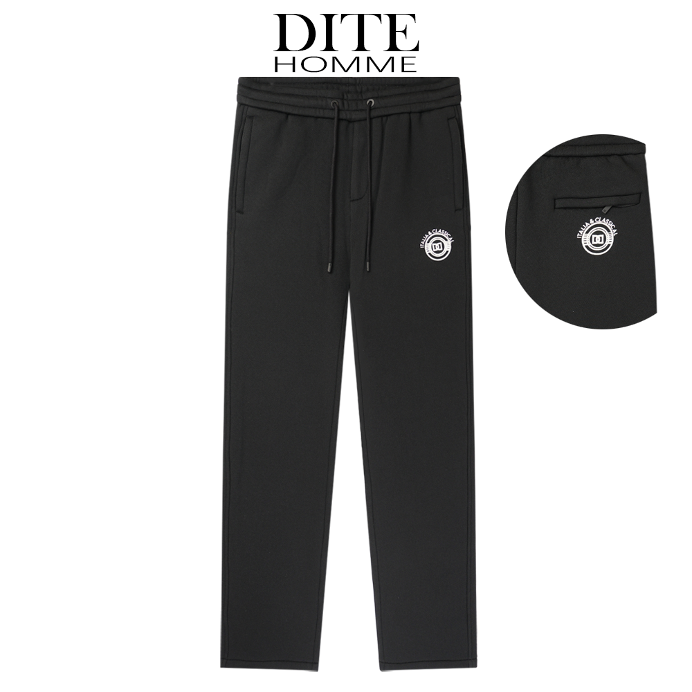 Dite迪特秋冬季宽松加绒显瘦男士简约直筒弹力休闲裤运动黑色卫裤