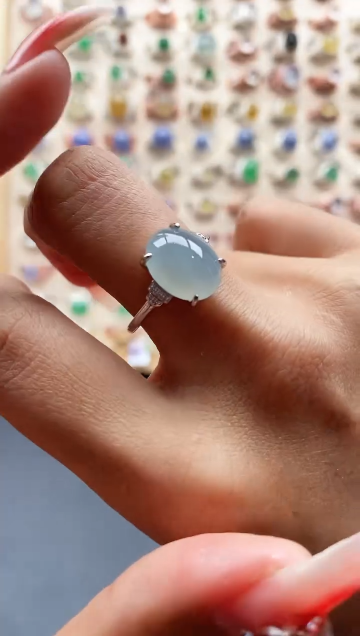 【闪购商品】翡翠戒指银S925镶嵌缅甸天然A货翡翠333 10+4