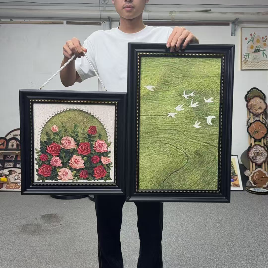 美式复古风玫瑰肌理组合卧室餐厅客厅装饰挂360