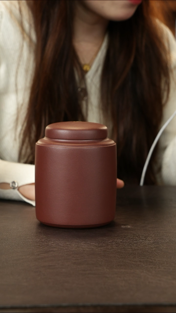 紫砂茶叶罐老紫泥 三两装 儒者罐