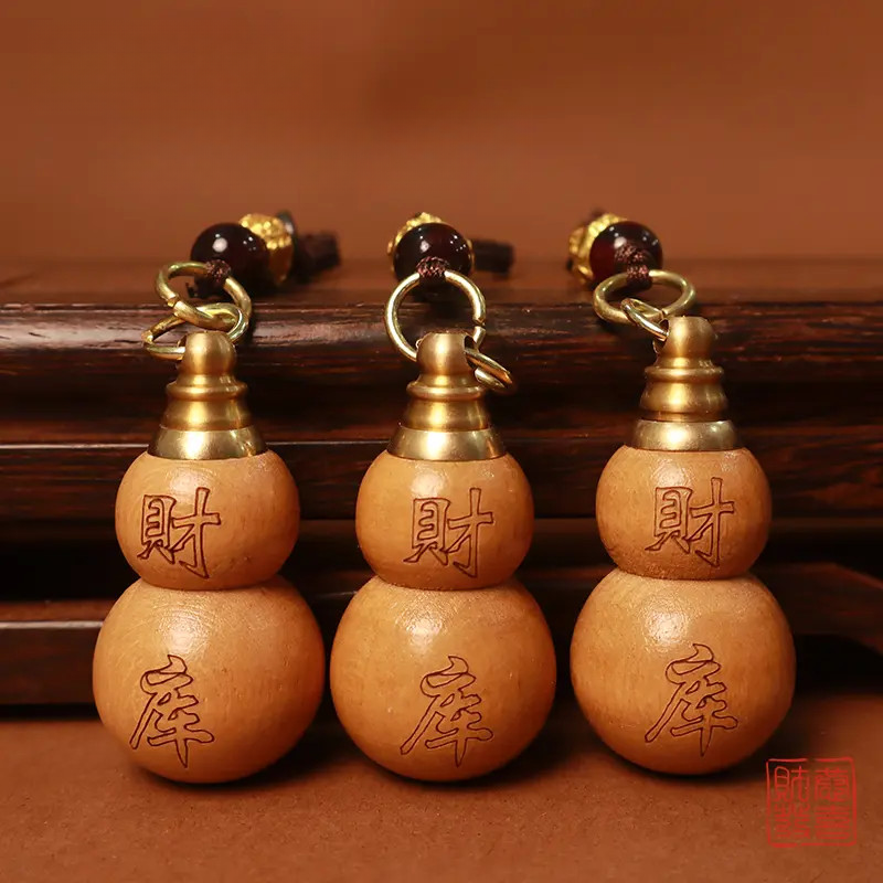普陀桃木葫芦福禄钥匙扣挂件填充红沙可随身携带可车载挂饰ins018商品图