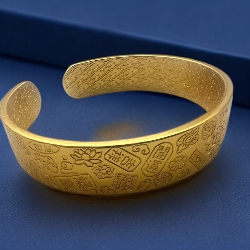 【兰兰专属】精美百搭时尚合金莲花吉言宽版手镯SZ601128