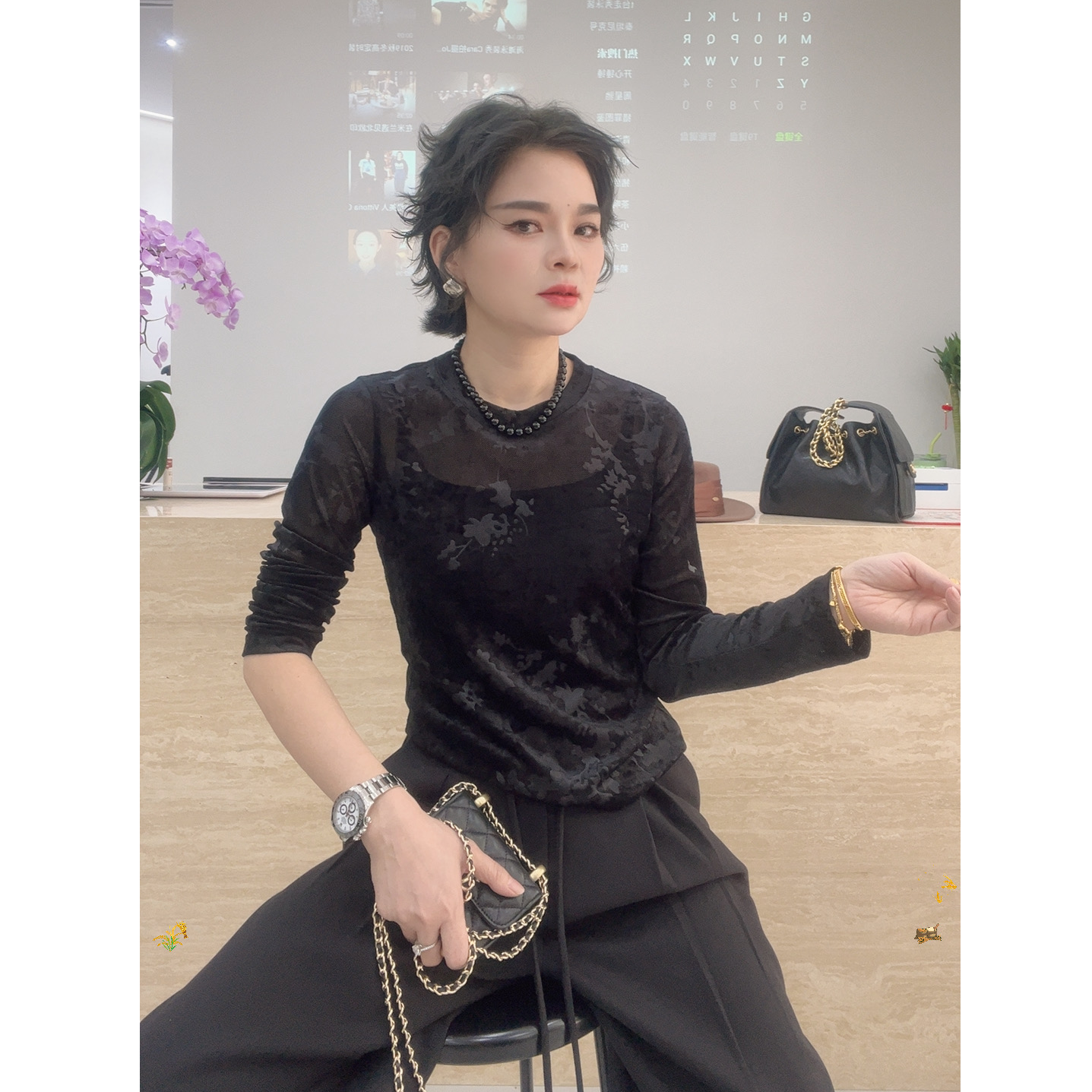 ZM25年新款秋季法式T恤常规圆领抗皱百搭长袖上衣88038
