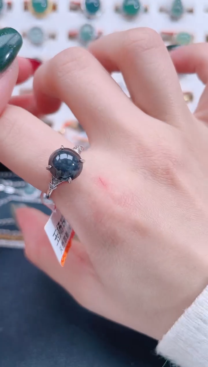 银S925镶嵌戒指翡翠天然翡翠