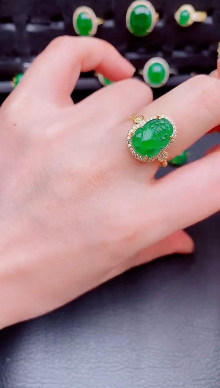 【闪购商品】翡翠戒指银S925镶嵌天然a货翡翠345