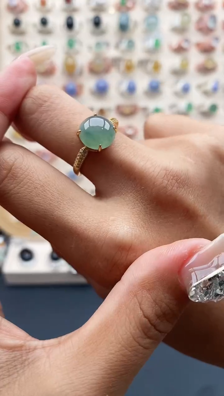 【闪购商品】翡翠戒指银S925镶嵌缅甸天然A货翡翠222  6+8