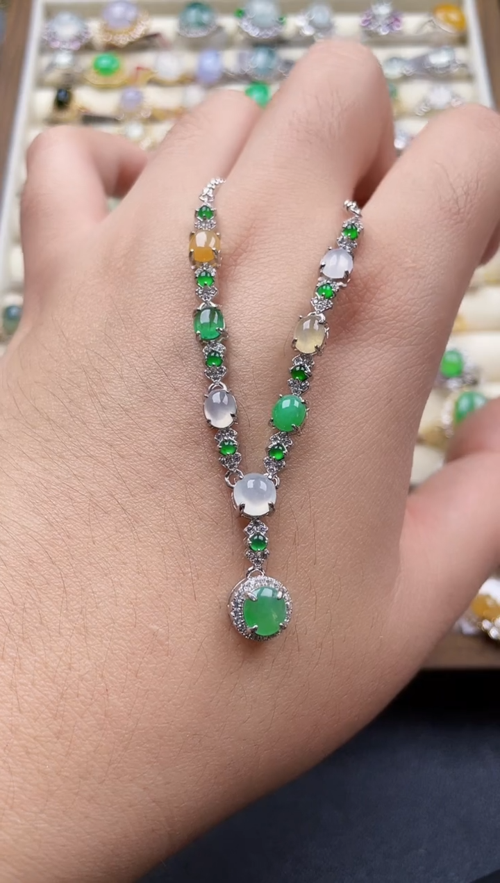 颈饰银S925镶嵌翡翠173