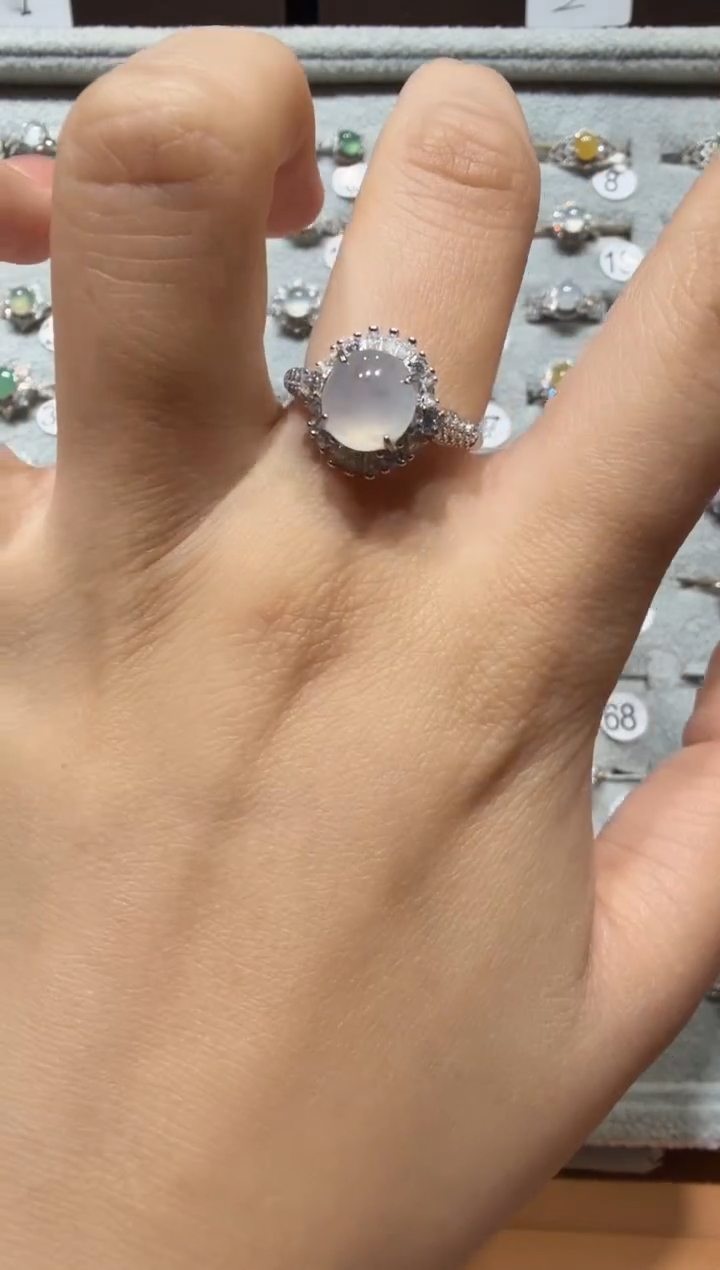 银S925镶嵌戒指翡翠925银镶缅甸A货翡翠戒指