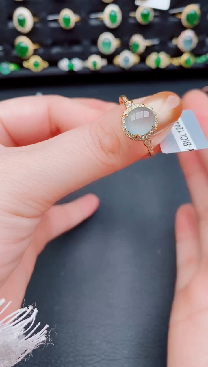 【闪购商品】翡翠戒指银S925镶嵌天然a货翡翠75