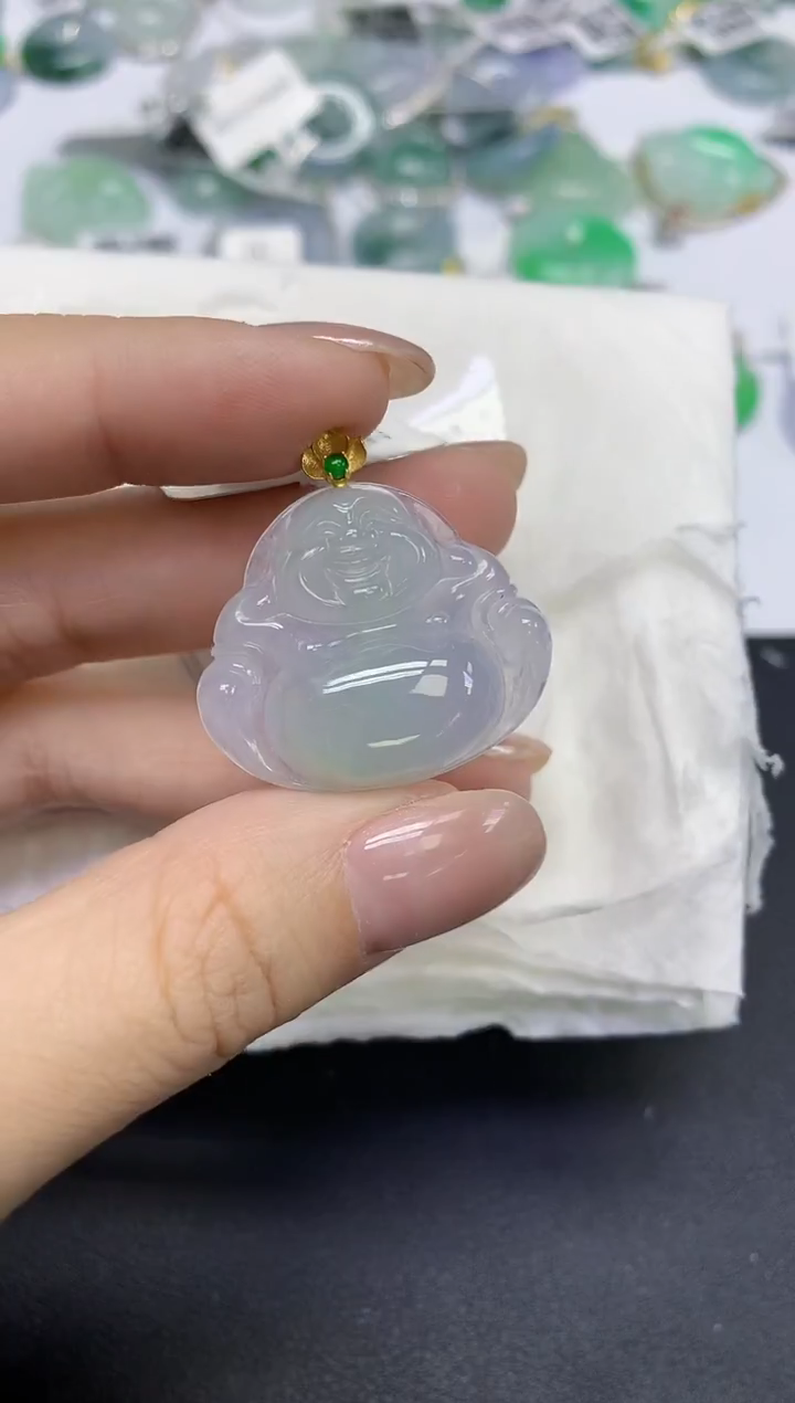 颈饰18K金镶嵌翡翠天然缅甸翡翠A货百元以上9元证书费自理