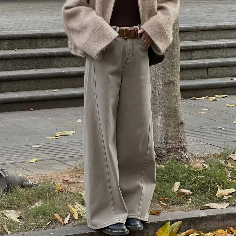 Zxm-宽松直筒加绒牛仔裤复古氛围感显瘦秋冬裤子高腰休闲裤A570
